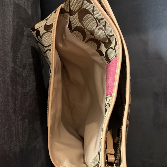 Coach Tan/Brown Crossbody Bag with Pink Center Stripe - Picture 6 of 10